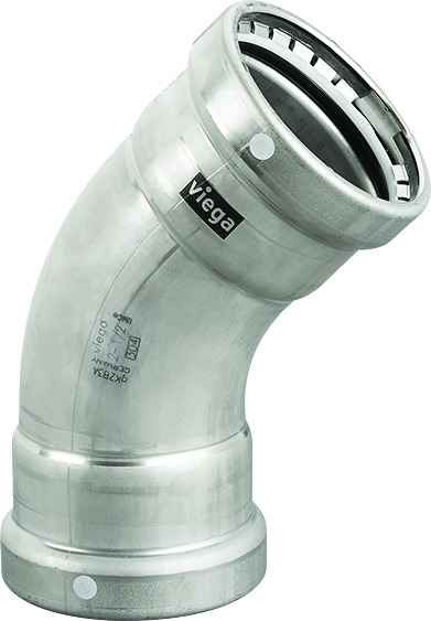 Viega 95530 MegaPress 45° elbow Smart Connect technology 304 stainless steel, 2-1/2'' x 2-1/2''
